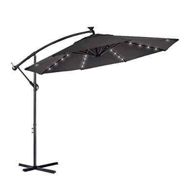 Aufun Sombrilla Jardin de Aluminio con iluminación LED Solar Ø350 cm Sombrilla Parasol con Manivela, protección UV 40+, Excéntrico Cantilever para bal