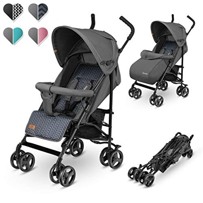 Lionelo Elia Carrito 80 x 51 x 105 cm Para niños de 15 kg 6-36M Regulación del respaldo y plegado sencillo Toldo con ventanilla Cesta Mosquitera Gris