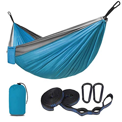SUNNY GUARD Hamaca Doble y Individual Ultraligera Estilo paracaídas de Nylon Hamacas para Acampada,Senderismo, Playa,Jardinería y Viaje,270 X 140cm Az
