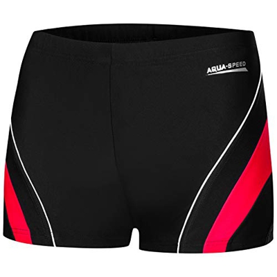 Aqua Speed Dennis Mens Bañadores | Pantalones de baño para Hombres | Protección UV | 02/16 / Negro Rojo | Tamaño: L
