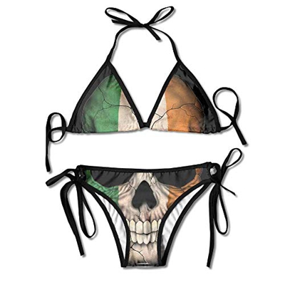 Bikini de Calaveras con Bandera Nacional de México Traje de baño de Verano para Mujer Top de triángulo Bikinis Traje de baño Conjunto de 2 Piezas