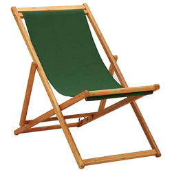vidaXL Madera de Eucalipto Silla de Playa Plegable Asiento Reclinable Piscina Camping Hamaca Tumbona Jardín Patio Balcón Tela Verde precio