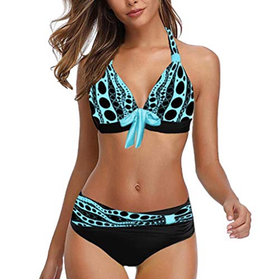 LANSKIRT Trajes de Baño Mujer 2020 Trikini Biquini Vikinis Cintura Alta Traje de Baño Dos Piezas Bohemios Ropa de Playa con Bowknot Vikinis Bañadores 
