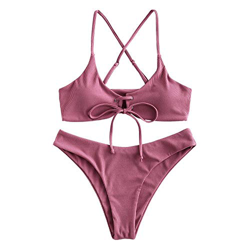 ZAFUL Bikini de corte alto con cordones para mujer Rosa S precio