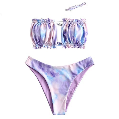 ZAFUL Tie Dye - Bikini de corte alto para mujer Multi-c L