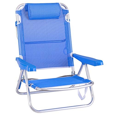 Silla Playa con cojín de 4 Posiciones de Aluminio y textileno de 61x47x80 cm (Azul)