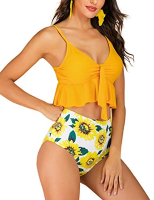 Bikinis de Mujer de Dos Piezas con Volantes Beach Bikini Set Traje de baño Acolchado para mujer-YE1-L