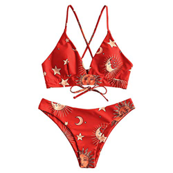 Zaful - Bikini de baño trenzado con estampado, sujetador acolchado sin costuras, braguita con cintura baja X-multi-a S en oferta