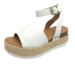 Sandalias Mujer Verano 2019 cáñamo Fondo Grueso Sandalias Punta Abierta Cuero Fondo Plano Zapatos Bohemias Romanas Hebilla Zapatillas Gris 35-43 riou en oferta