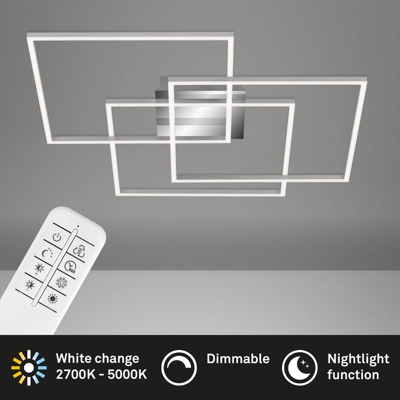 Plafón LED Frame CCT, cromo-aluminio, 70x70cm