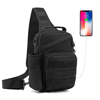 Huntvp Táctical Mochila de Pecho con Puerto de Carga USB con Bolsillo de Botella de Agua Mochila de Hombro Mochila de Bandolera Estilo Militar Imperme