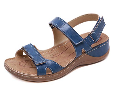 Sandalias con Punta Abierta para Mujer de Cuero Cómodo Sandalias de Caminar Antideslizantes Zapatos de Viaje Verano Playa con Ajustable al Tobillo