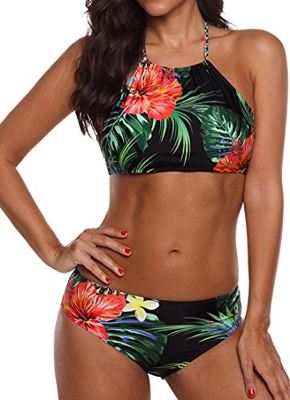 PANOZON Trajes de baño de Las Mujeres Halter Beach Trajes de baño Bikini (M, 2Verde)