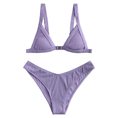 ZAFUL Bikini para mujer con cierre frontal triangular, traje de baño morado S