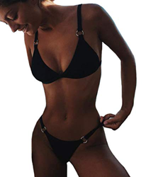DELEY Mujeres Bikini Triangular Acolchados Tops Trajes De Baño Micro Bottom Ropa De Playa Verano Negro Tamaño L precio
