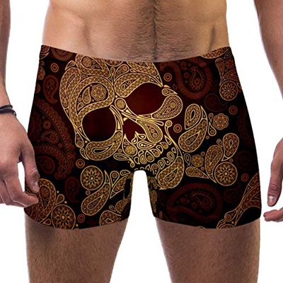 LORVIES - Bañador tipo bóxer para hombre, diseño de calavera dorada multicolor Medium