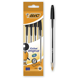 Bic Cristal Original - Bolígrafo de punta redonda, color negro, pack de 4 unidades en oferta