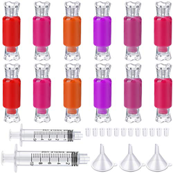 12 Pieces Empty Clear Lip Gloss Tubes Candy Shape Lip Balm Containers Reusable Sample Bottles, 3 Pieces Mini Funnels and 2 Pieces Plastic Syringe with en oferta