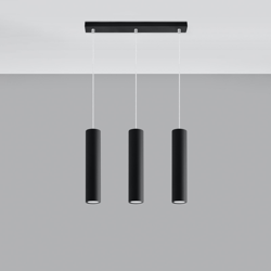 Lámpara colgante Tube, negro, 3 luces características