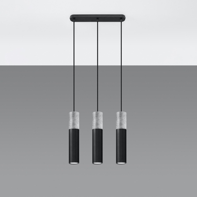 Lámpara colgante Tube, hormigón, negro, 3 luces