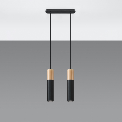 Lámpara colgante Tube, madera, negro, 2 luces