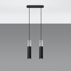 Lámpara colgante Tube, hormigón, negro, 2 luces características