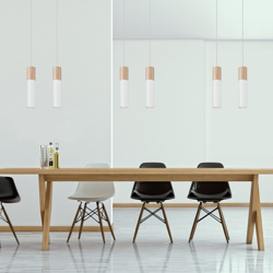 Lámpara colgante Tube, madera, blanco, 2 luces características