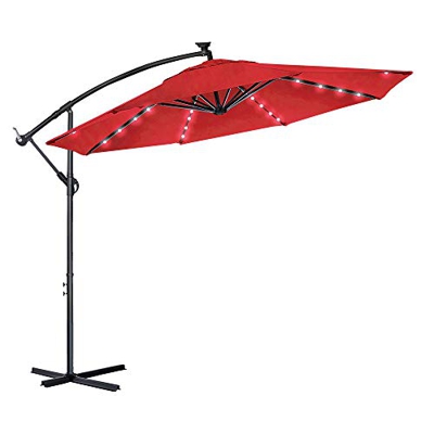 Aufun Sombrilla Jardin de Aluminio con iluminación LED Solar Ø350 cm Sombrilla Parasol con Manivela, protección UV 40+, Excéntrico Cantilever para bal