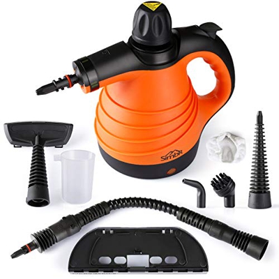 SIMBR - Limpiador a vapor portátil de mano, limpiador de alta presión, con depósito de 350 ml, 9 accesorios para cocina, baño, coche, ventanas, colcho
