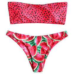 ZAFUL - Bikini tipo bandeau con estampado de piña sin tirantes, corte alto, para mujer Rojo Rojo De La Sandía L características