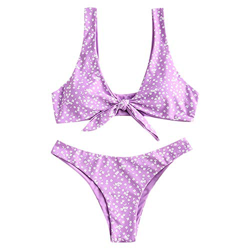 ZAFUL - Conjunto de bikini para mujer, diseño de flores, cintura baja, nudo delantero, dos piezas morado S en oferta