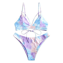 ZAFUL Bikini para mujer Tie Dye con tirantes finos, acolchado, traje de baño de dos piezas Multi-a M características