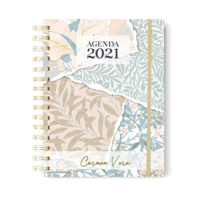 Onepersonal - Agenda Anual 2021 Personalizada | planner Semanal A5 - Flores en Portada y Diseño Minimalista | Tapa Dura con Personalización de Nombre 