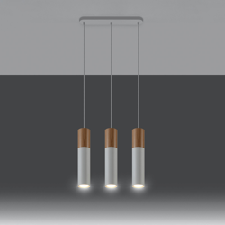 Lámpara colgante Tube, madera, blanco, 3 luces características