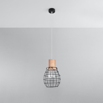 Lámpara colgante Grid, rejilla, madera Ø 18,5 cm