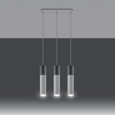 Lámpara colgante Tube, hormigón, blanco, 3 luces