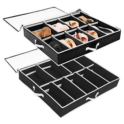 SOLEDI Organizador de Zapatos Debajo de la Cama 2 Juegos de Almacenamiento Debajo de la Cama con Mango Duradero ＆ Divisores Ajustables de Ventana Tran