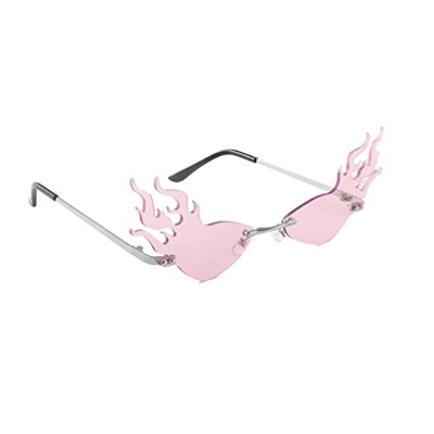 Tomaibaby Gafas de Sol de Llama de Moda Gafas con Forma de Fuego Gafas de Fiesta Accesorio de Foto Divertido (Lente Rosa)