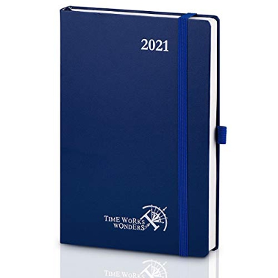 Agenda 2021 un Día por Página A5 - Planificador Diaria 2021(Fin de Semana Compartir 1 Página) con Tapa Dura y Bolsillo Trasero, Tamaño Grande 14 x 21 