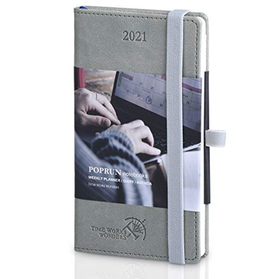 Agenda 2021 Semana Vista Aprox. A6 - Tapa Dura de Cuero Vegano, Planificador Semanal 2021 con Páginas de Notas y Dirección, Tamaño Bolsillo 9 x 16 cm,