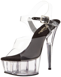 Pleaser DELIGHT-608 - Sandalias para Mujer, Color Clear/Black/Clear, Talla 41 en oferta