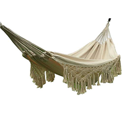 N / A Hamaca de estilo bohemio para balcón, cama, columpio con flecos de ganchillo para patio, jardín, exterior e interior, color beige, 200 x 150 cm precio