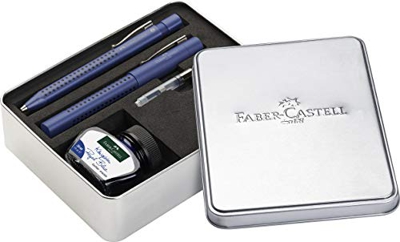 Faber-Castell 201506 Gripset 2011 - Pluma estilográfica (punta M, un bolígrafo, tinta y convertidor), color azul