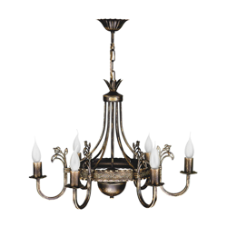 Lámpara de araña Castle pátina oscura 6 brazos características