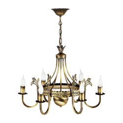 Lámpara de araña Castle pátina brillante 6 brazos características