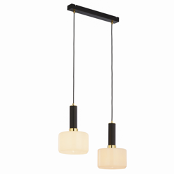 Lámpara colgante Viva, opal/negro/latón, 2 luces en oferta