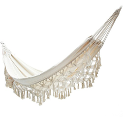 Alextry - Hamaca Doble de Algodón, Hamacas Colgantes, Silla Hamaca Colgante, Borlas de Ganchillo a Mano, Adecuado para Jardin, Terrazas, Césped, Playa características
