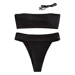 ZAFUL Conjunto de bikini tipo bandeau para mujer, de un solo color, con tirantes de espalda sexy, de nailon de corte alto, traje de baño para verano N precio