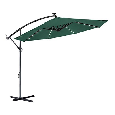 Aufun Sombrilla Jardin de Aluminio con iluminación LED Solar Ø350 cm Sombrilla Parasol con Manivela, protección UV 40+, Excéntrico Cantilever para bal