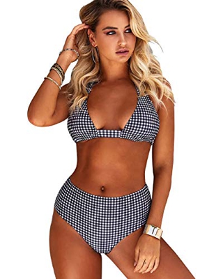Voqeen Traje de Baño Bikini Floral Mujer Bikinis Sujetador Push-up Sexy Traje de Baño de Dos Piezas BañAdores Tops y Braguitas Ropa de Playa (Tartán, 